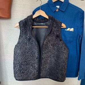 Grey shearling sheepskin vest, S
